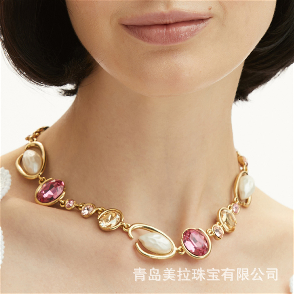 YYGEM Blue Murano Glass Freshwater Cultured White Keshi Pearl Gold Filled Chain Necklace 21" 231222