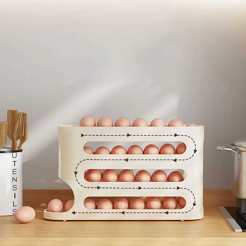 4 Layers Automatic Rolling Holder Rack Fridge Eggs Storage Box Container Kitchen Refrigerator Egg Dispenser Fridge Egg Organizer M250312