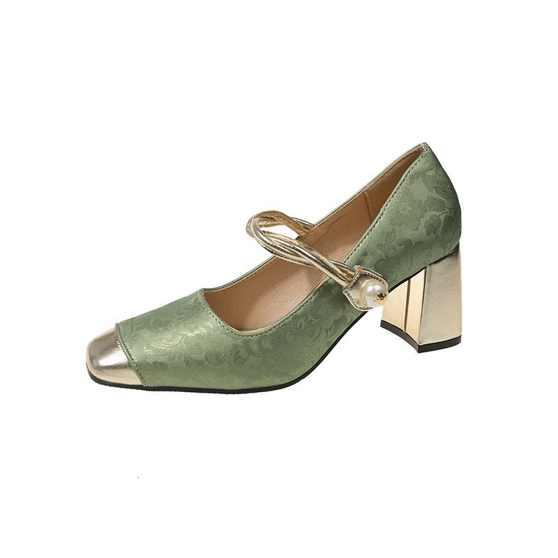 2025 Spring and Summer Chinese Style Square Head Design Fashionable Shallow Mouth Casual Coarse High Heel Versatile Fashion Daily Single Shoes for Wom