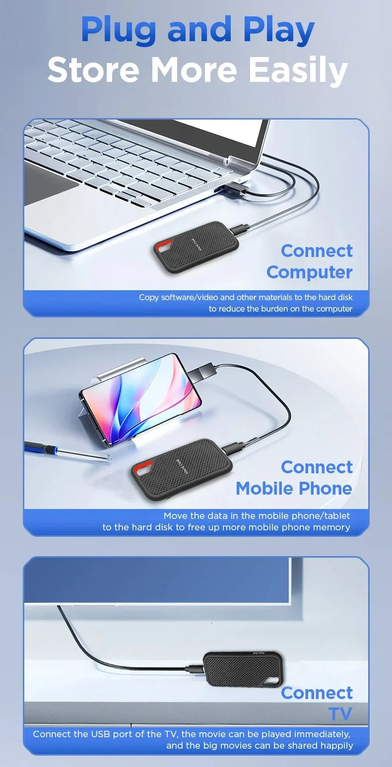 2024 High-speed 1TB Hard Drive USB3.1 SSD Portable Drive SSD 2TB Original Hard Disk External Solid State Disk for Laptop/PC 250319