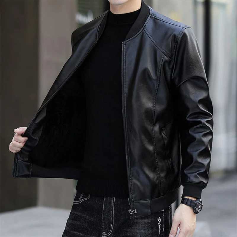 Autumn Winter Korean Thick Solid Coat Man Zipper Pocket Casual Plus Velvet Tops Loose Leather Jacket Fashion Y2K Male ClothesT250311