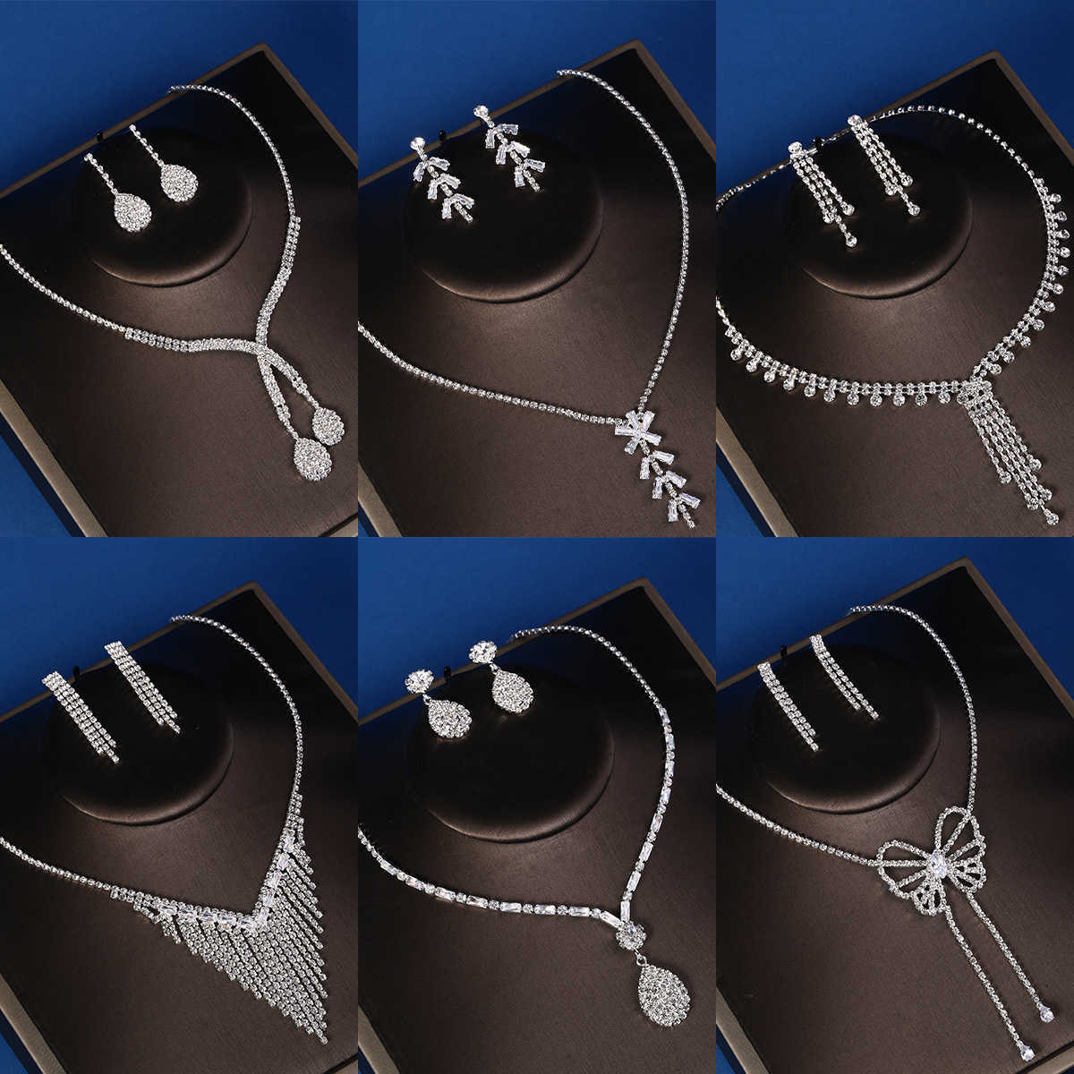 Bridal jewelry set high-end crystal studded necklace earrings three piece set creative new wedding accessories W250312
