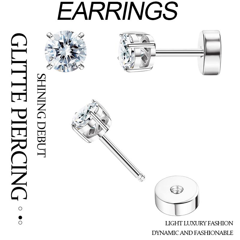 TUPMI Surgical Steel Flat Back Earrings for Sensitive Ears Hypoallergenic 20G Stainless Steel Flat Back Earrings Rainbow AB Cubic Zirconia