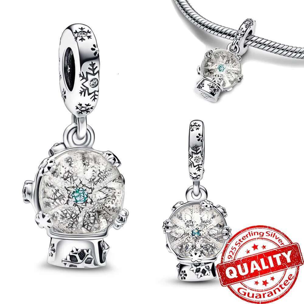 Sparking 925 Sterling Silver North Star Bear Beads Firework Double Dangle Charm Fit Bracelet Necklace DIY Winter Gift
