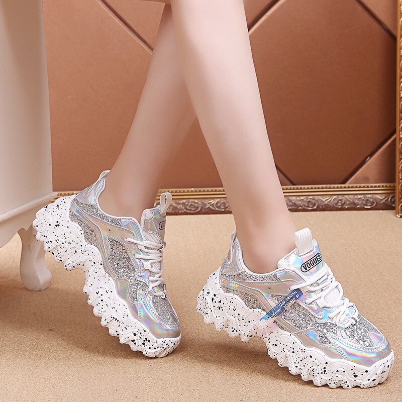 Women's Solid Color Designer Shoes 2025 Spring New Korean Version Casual Big Wave Snowflake Songke Thick Sole High Gloss Sports Shoes For Women