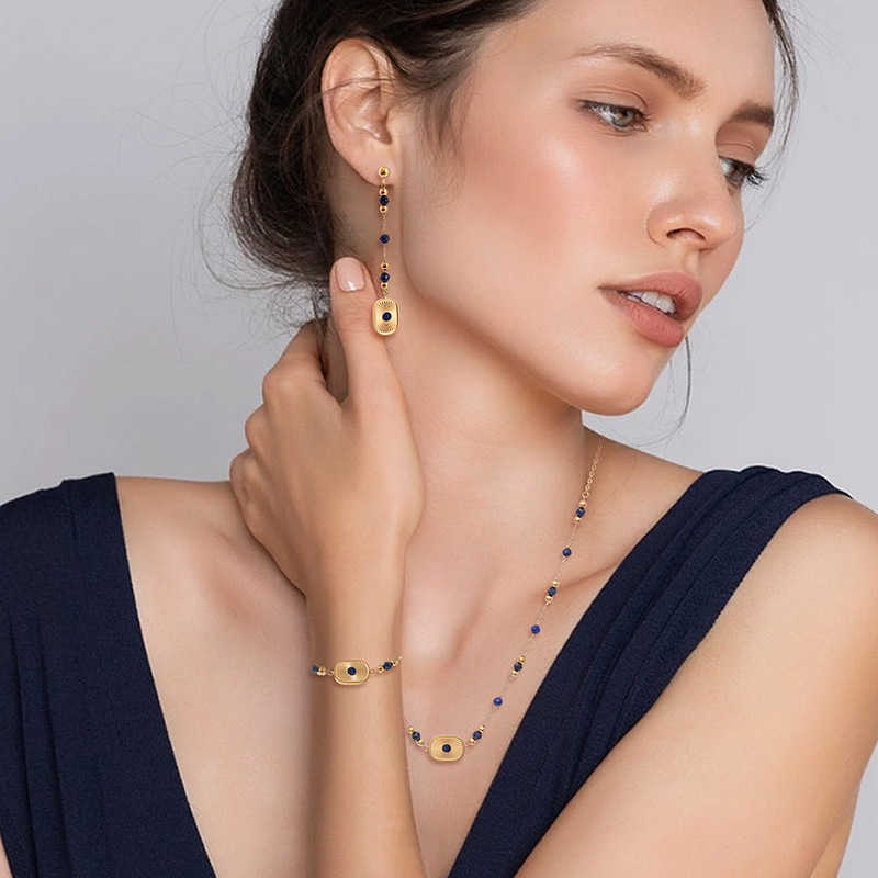 Jewelry set natural lapis lazuli bracelet long tassel earrings womens light luxury high-end feeling non fading necklace W250312