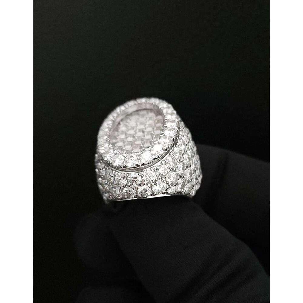 Hip hop style unisex high-quality pure silver fully chilled round and long stick feldspar ring discount