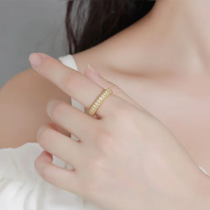 S925 Sterling Silver Gold Plated Light Luxury Personalization Design Fashion Jewelry Micro Pave 3MM Moissanite Eternity Ring