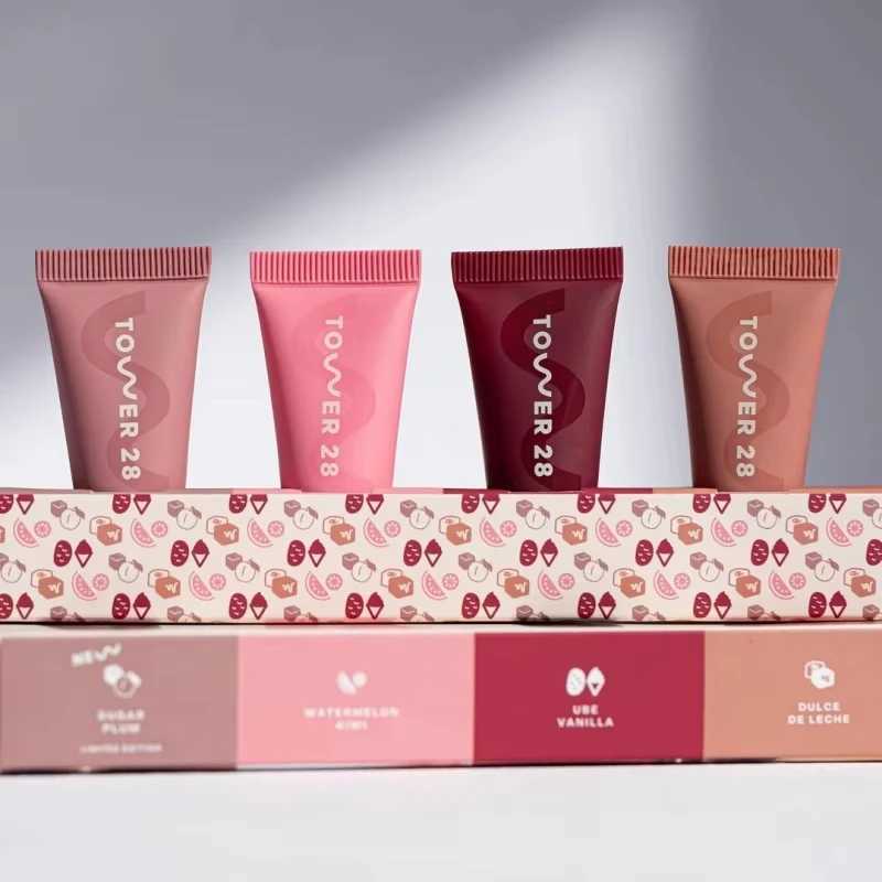 28 Beauty Lip Tint Moisturizing Set 4PCS Moisturizing Lip Glaze Makeup Lip Gloss Plumper Long Lasting Liquid Lipstick 5ml*4 W250312