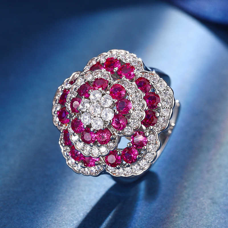 Autumn and Winter New Zhuangsheng Copper Bottom Gold Plated Simulated Red Corundum Rose Charm Light Luxury Set for Women W250312