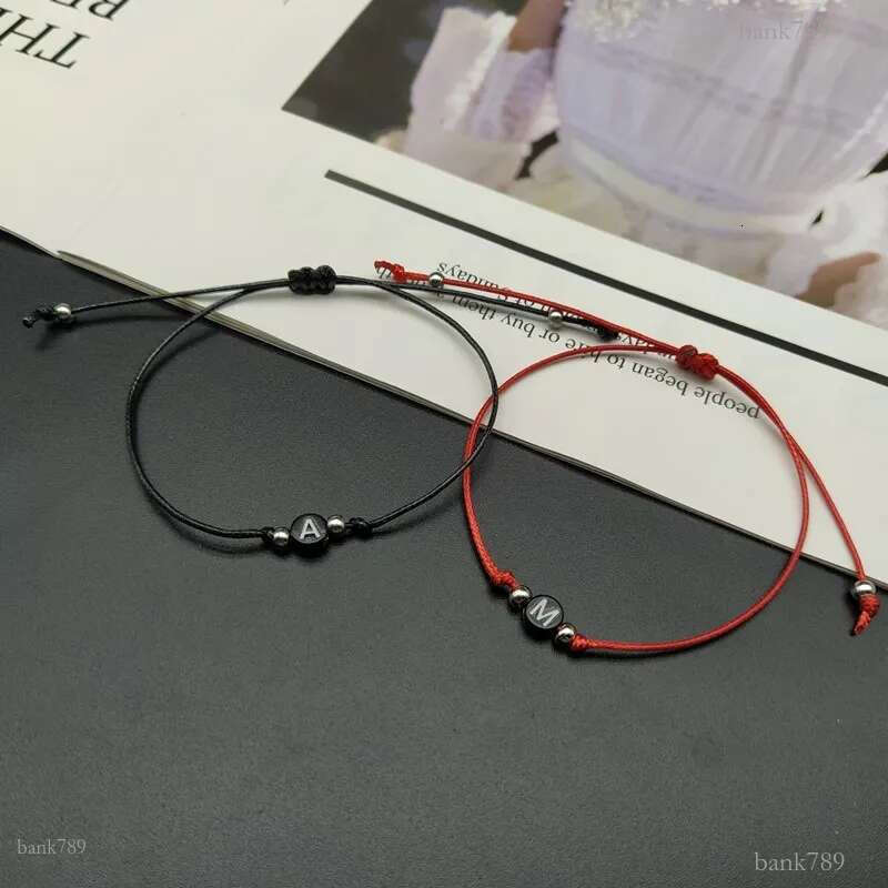 Handmade 26 Letter Bracelet Black Red Thread String Rope Women Men Initials Name Adjustable Bracelets Statement Couple Jewe
