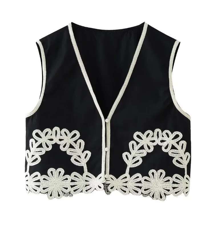 Fashion Embroidery Suit Women fashion New Elegant V Neck Sleeveless Tops Wide Leg Pants 2 Pieces Set Female Chic Outfits