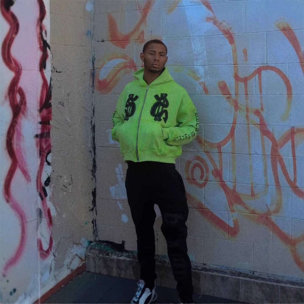 American casual hip-hop zipper jacket, street printed hoodie, personalized fashion trend, green