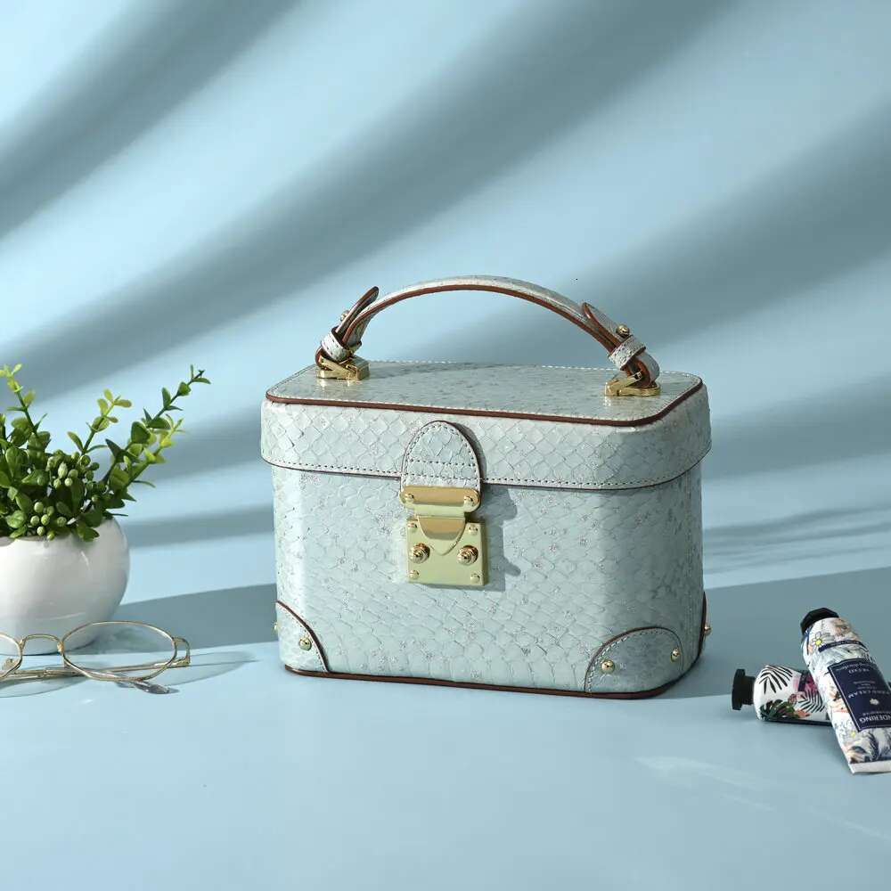 2024 New Snake Women's Genuine Leather Small Square Handbag Fashion Dual-use Makeup Shoulder Crossbody Bag 45
