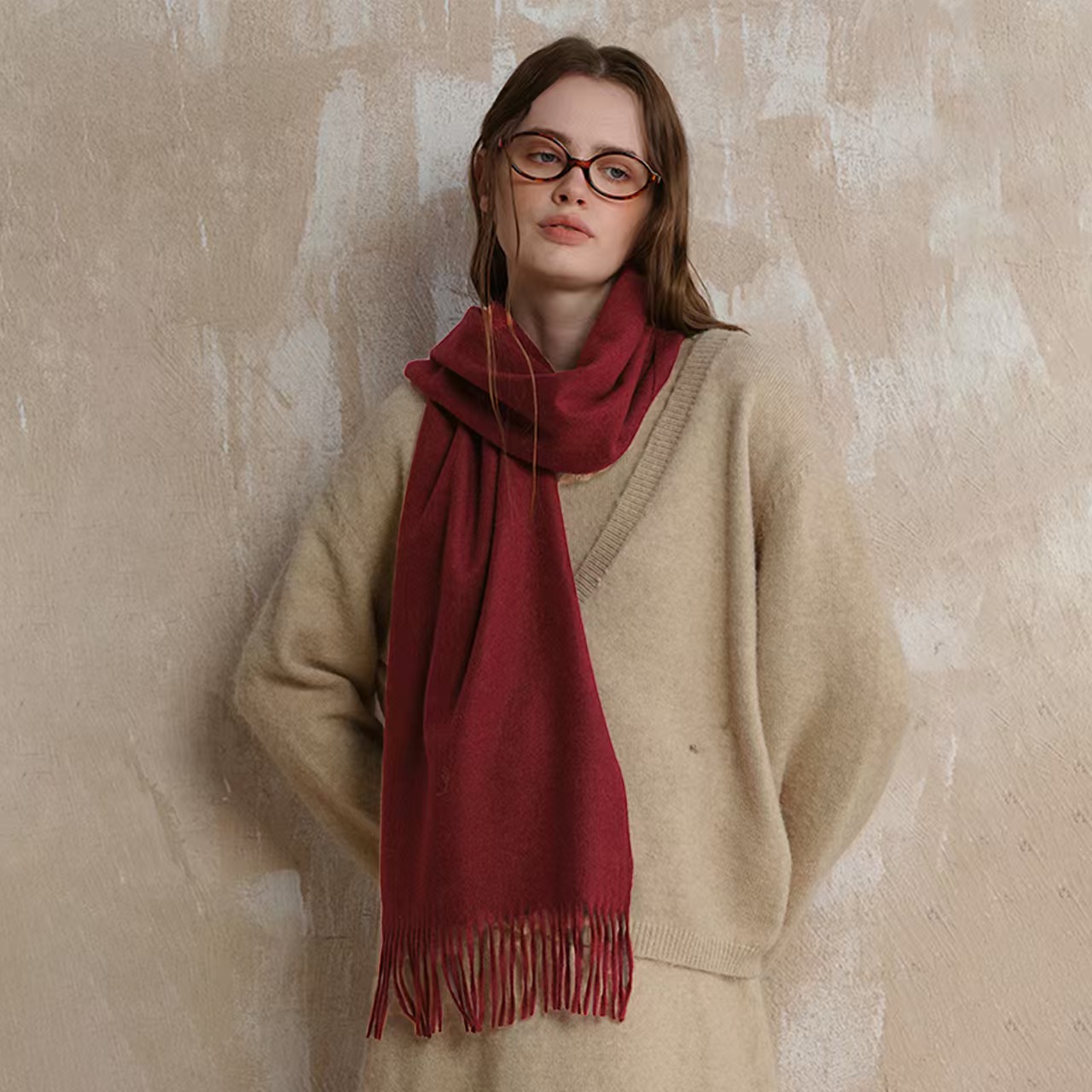 K099 Wool scarf unisex Korean classic high-grade B-match warm solid color tassel scarf female shawl autumn and winter
