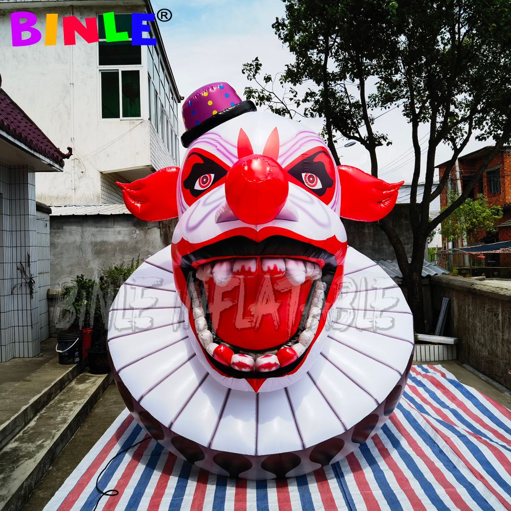 Customized Holiday Decorative Inflatable Evil Clown Head 8m height (26ft) with blower inflatables halloween ghost with LEDs Entrance Decoration
