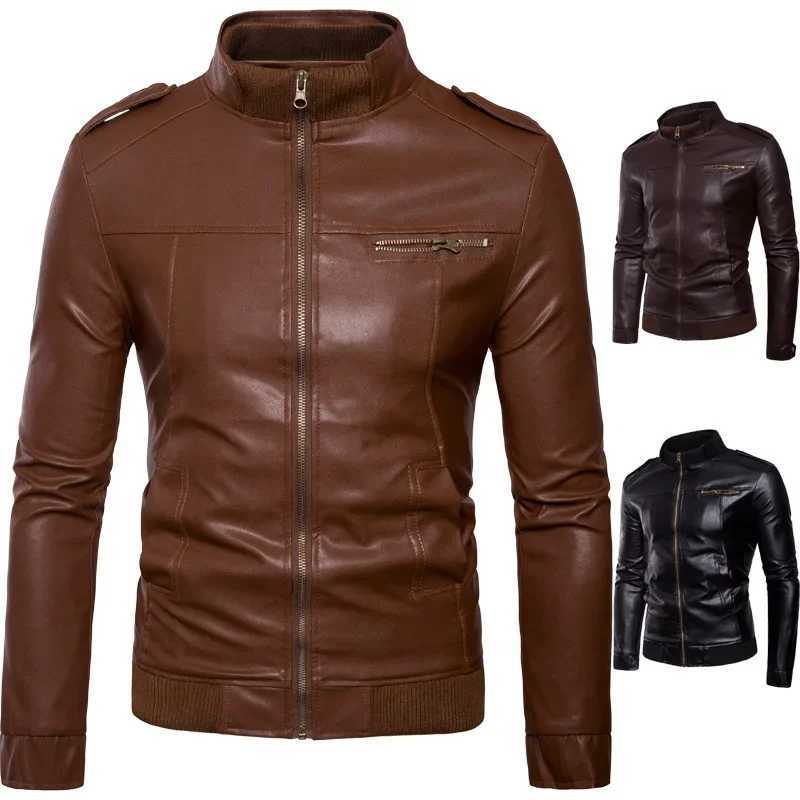 2020 Autumn New Standing Collar Mens Motorcycle Leather Coat Washed PU Leather Jacket CoatT250311
