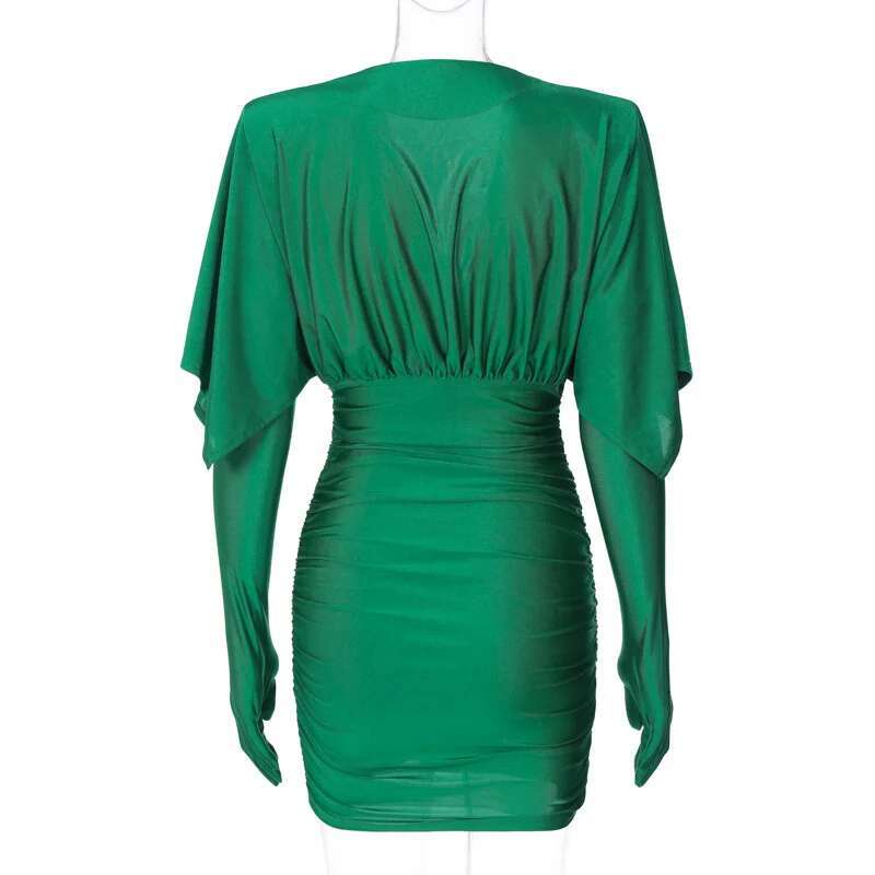 2025 New Spring Fashion Sexy V Neck Bodycon Mini Dress For Women Elegant Gown Party Club Outfits Draped Gloves Dresses Clothes