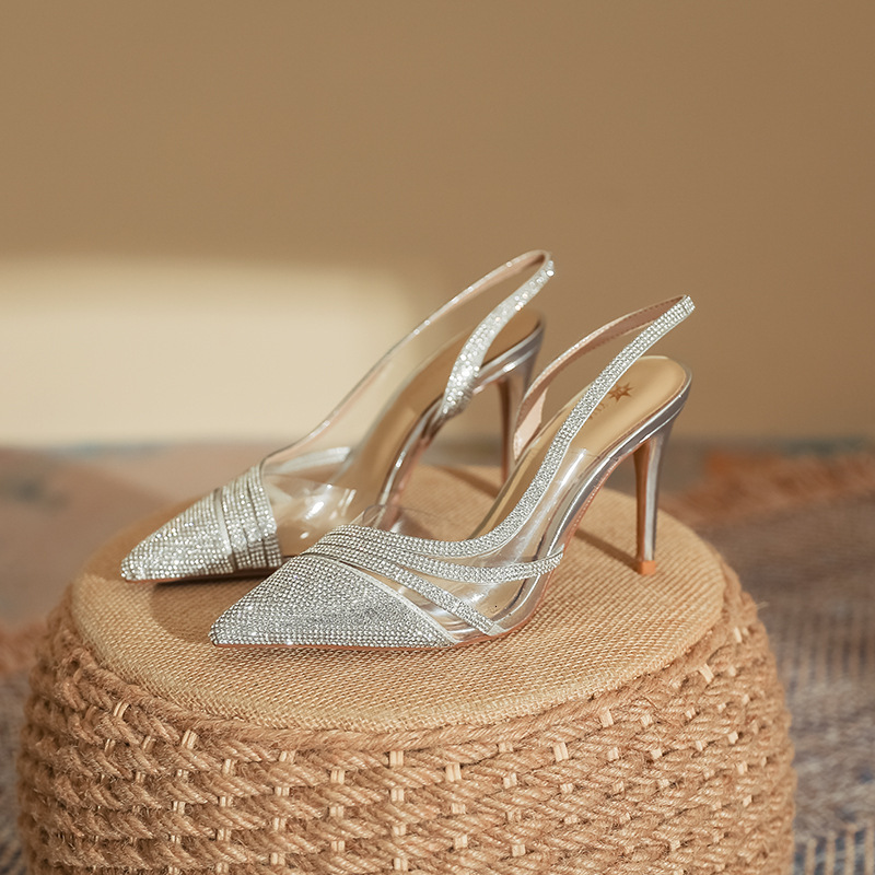 Designer sandals classics 2025 Spring Edition Women's Water Diamond Sandals Women's Fashion Pointed High Heels Thin Heels Huizhou Women'