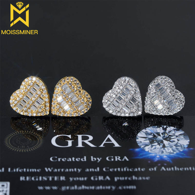 12.9mm S925 Silver Moissanite Love Heart Earrings Iced Out For Men Women Hip Hop Jewelry Pass Diamonds Tester With GRA