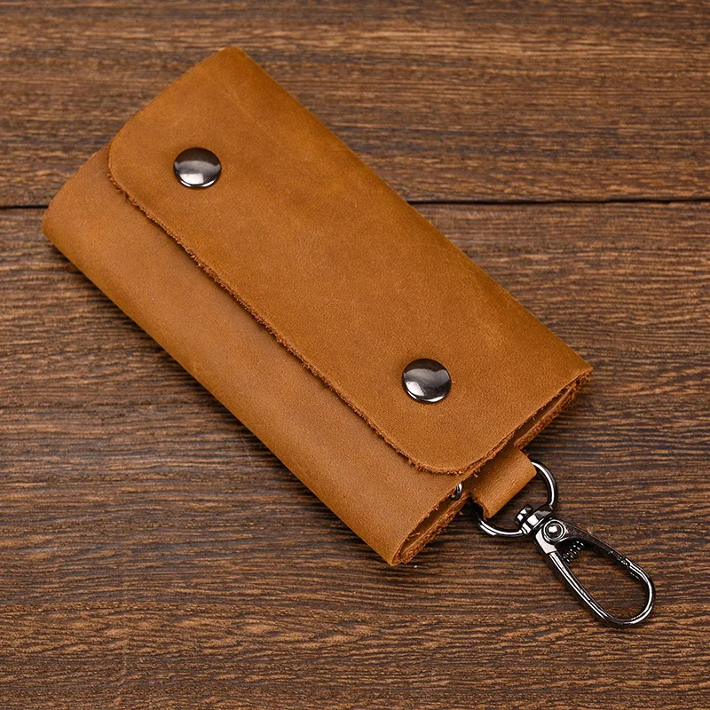 Vintage Crazy Horse Genuine Leather Keychain Mens Keychain Womens Keyholder Bull Split Car Keybag 250311