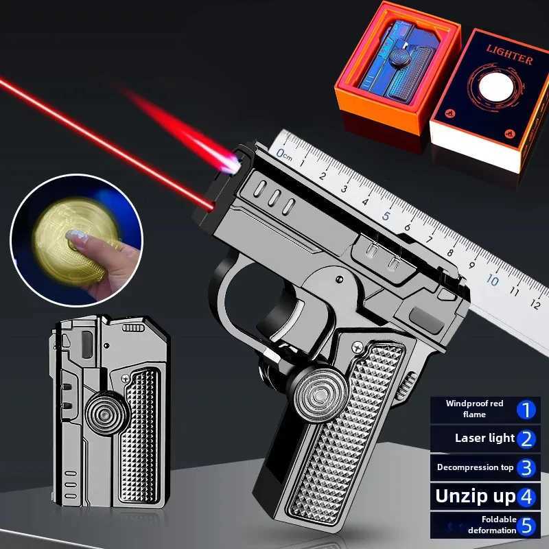 Multi-function Folding Dual Form Decompression Gyro Gun Lighter Gift Box Creative Deformation Windproof Pistol LighterC250312