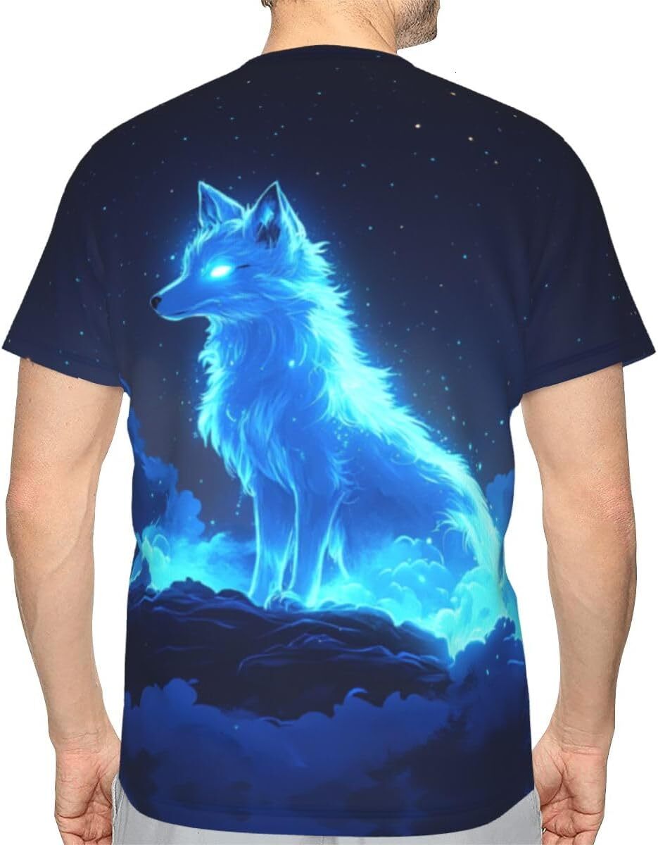 Mens T shirt Glowing Wolf Unisex 3D Pattern Printed T-Shirts Fantasy Animal Wolf Graphic Summer Short Sleeves Fashion Casual Tee Top tee Casual tops s