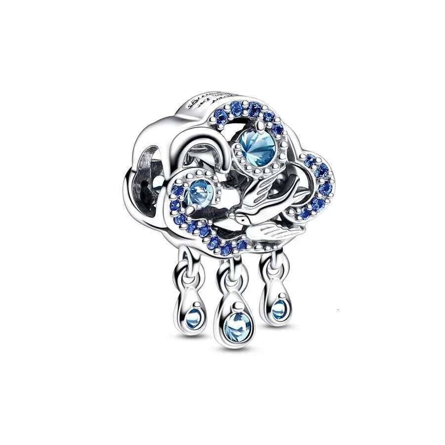New 925 Sterling Silver Pretty Swallow Quote Double Dangle Charm Flying Unicorn Pig Cloud Swallow Curved Feather Clip Charm
