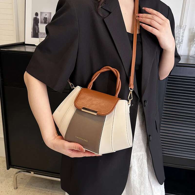 MOODS Contrast Color Top-Handle Bags For Women Patchwork Big Capacity Shoulder Crossbody Shell Bag 2023 Designer Handbags