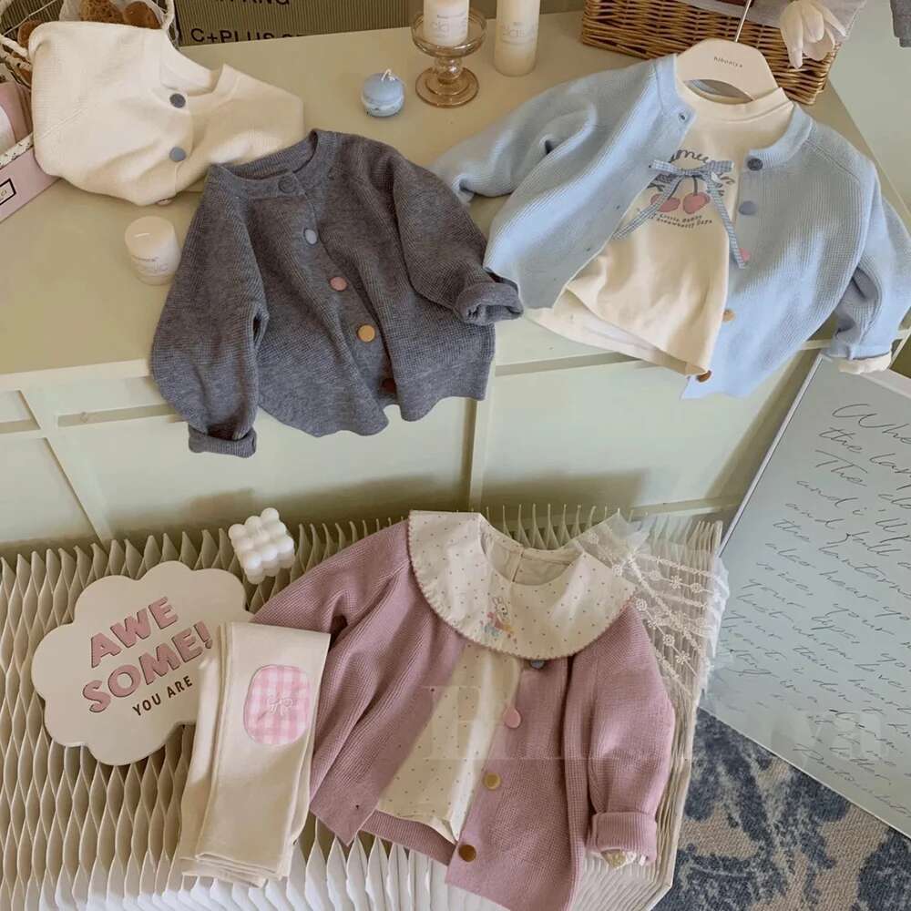 Ddmyshoesvip Girls Knitted Sweater Korean Style Long Sleeve Single Breasted Cardigans Kids Outerwear Autumn Children Clothes Knit Tops