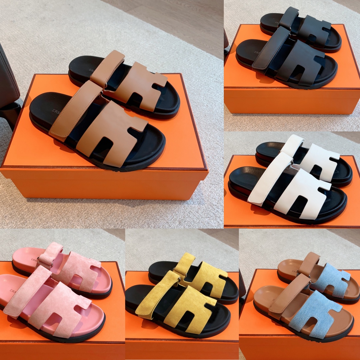 Designer slippers with box comfortable flat beach sandals for men and women in summer Natural calfskin suede brown black sheepskin slippers 35-44
