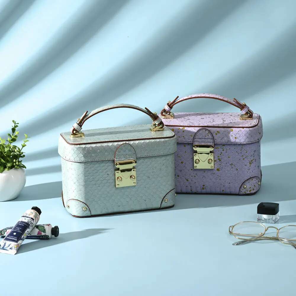 2024 New Snake Women's Genuine Leather Small Square Handbag Fashion Dual-use Makeup Shoulder Crossbody Bag 45