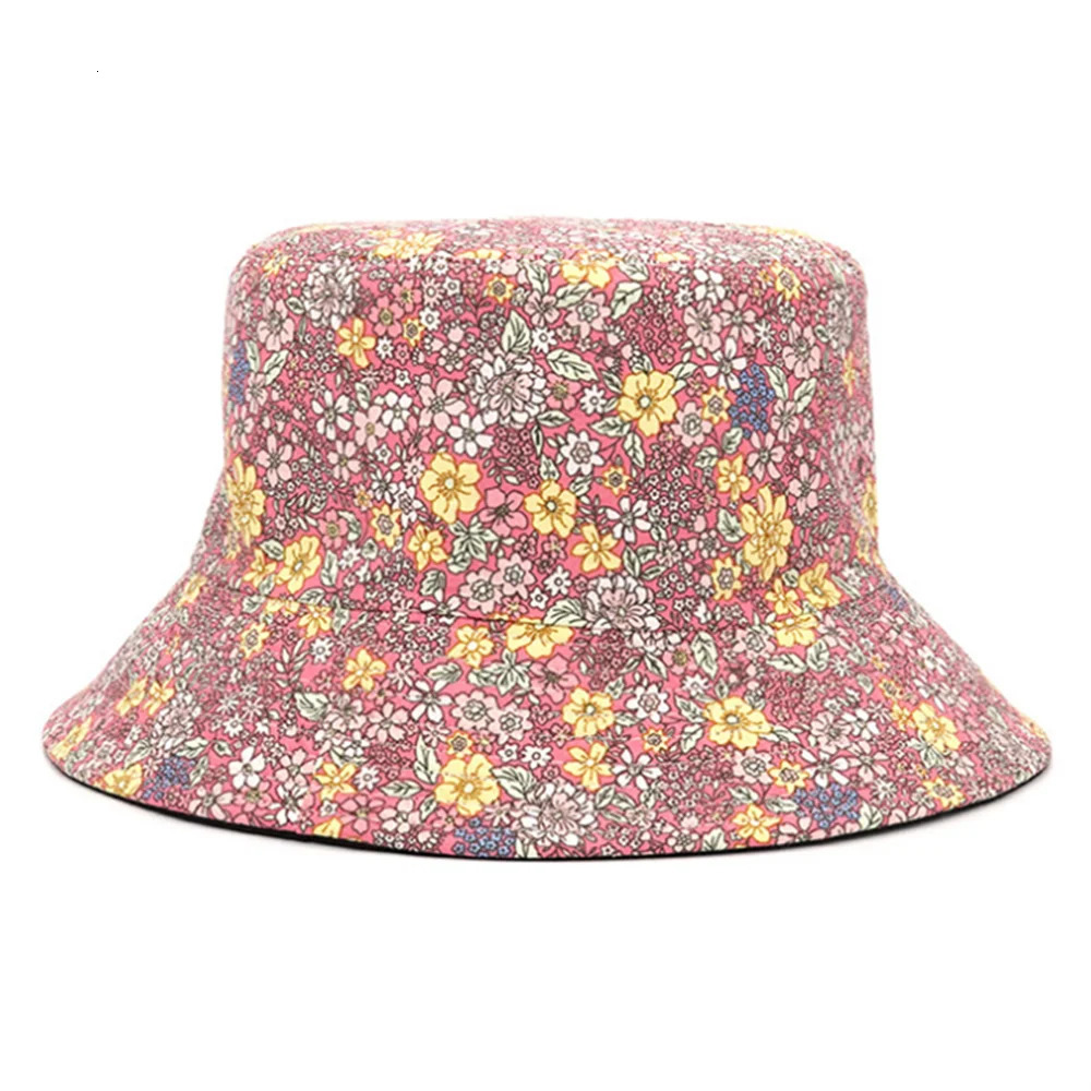 Spring and Summer Small Floral Print Bucket Hat Trend Flower DoubleSided Male Wild Basin Sun Woman Cap 250304