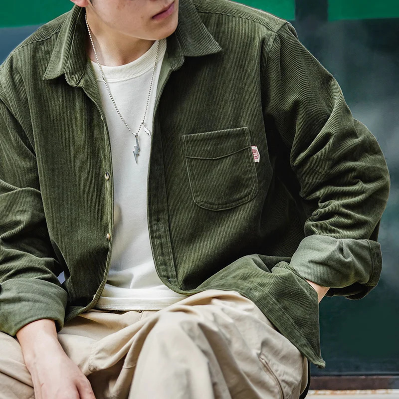 Maden Mens Shirt Casual Corduroy Long Sleeve Shirts Slim Fit Overcoat Spring Fleece Jacket Clothing Retro Fashion Blouses 250312