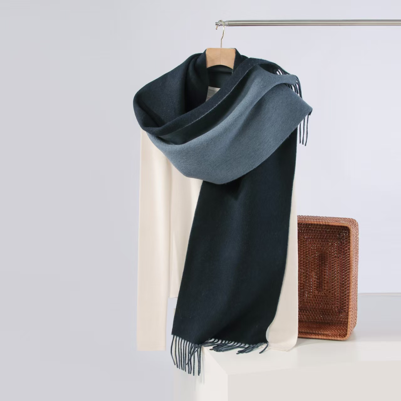 T269 new wool double-sided scarf women's Inner Mongolia pure color wool scarf men's versatile business scarf