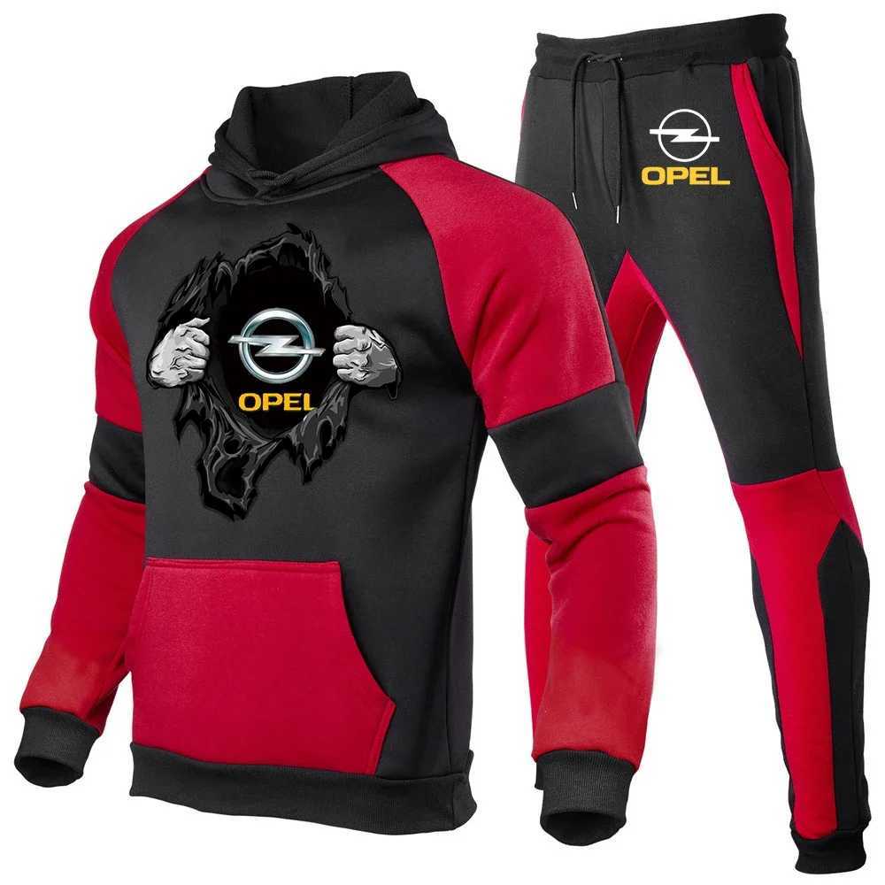 2024 Mens New Opel Spring/Summer Brand Fashion High Quality Fashion Color Matching Hoodie Sports Pants Casual Set X250312