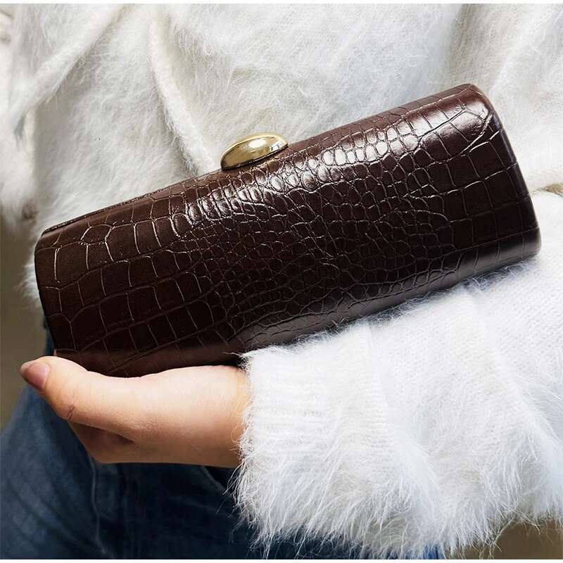 Brand Crocodile Pattern Women's Handbag Brown New Gold Chain Rectangular High-End Designer Shoulder Messenger Bag