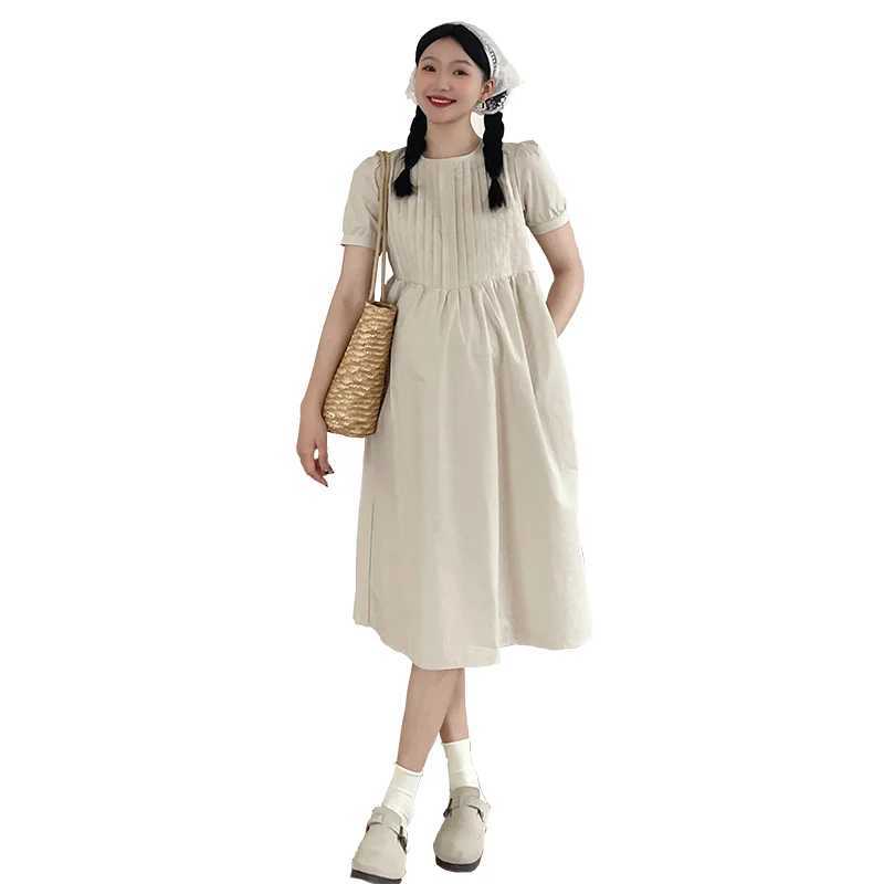 Korean Style Maternity Fashion Dress Plus Size Short Sleeve O-neck Pregnant Woman Brief Dress Solid Color Pregnancy A-line DressT250311