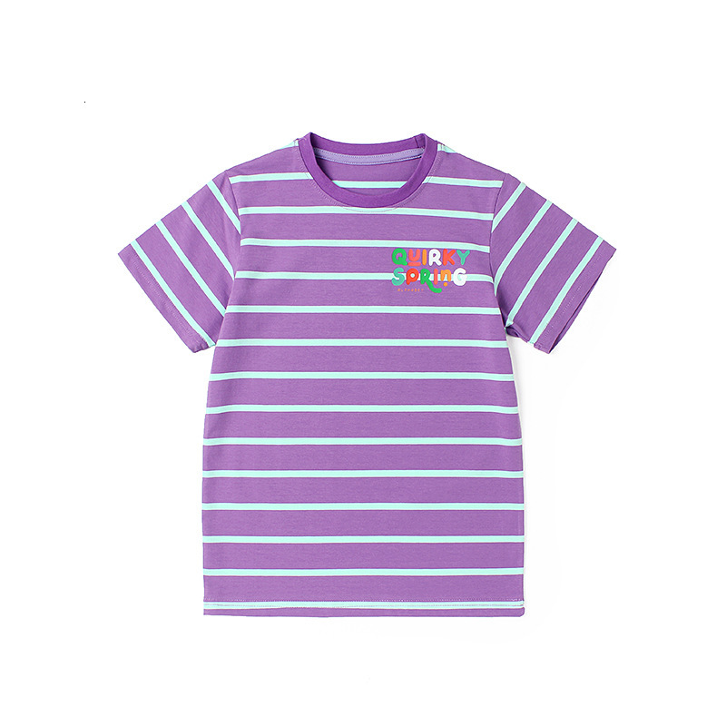 Ddmyshoesvip Summer Korean version clothing new children's T-shirt, women's treasure letter striped top, half girls' short sleeved shir