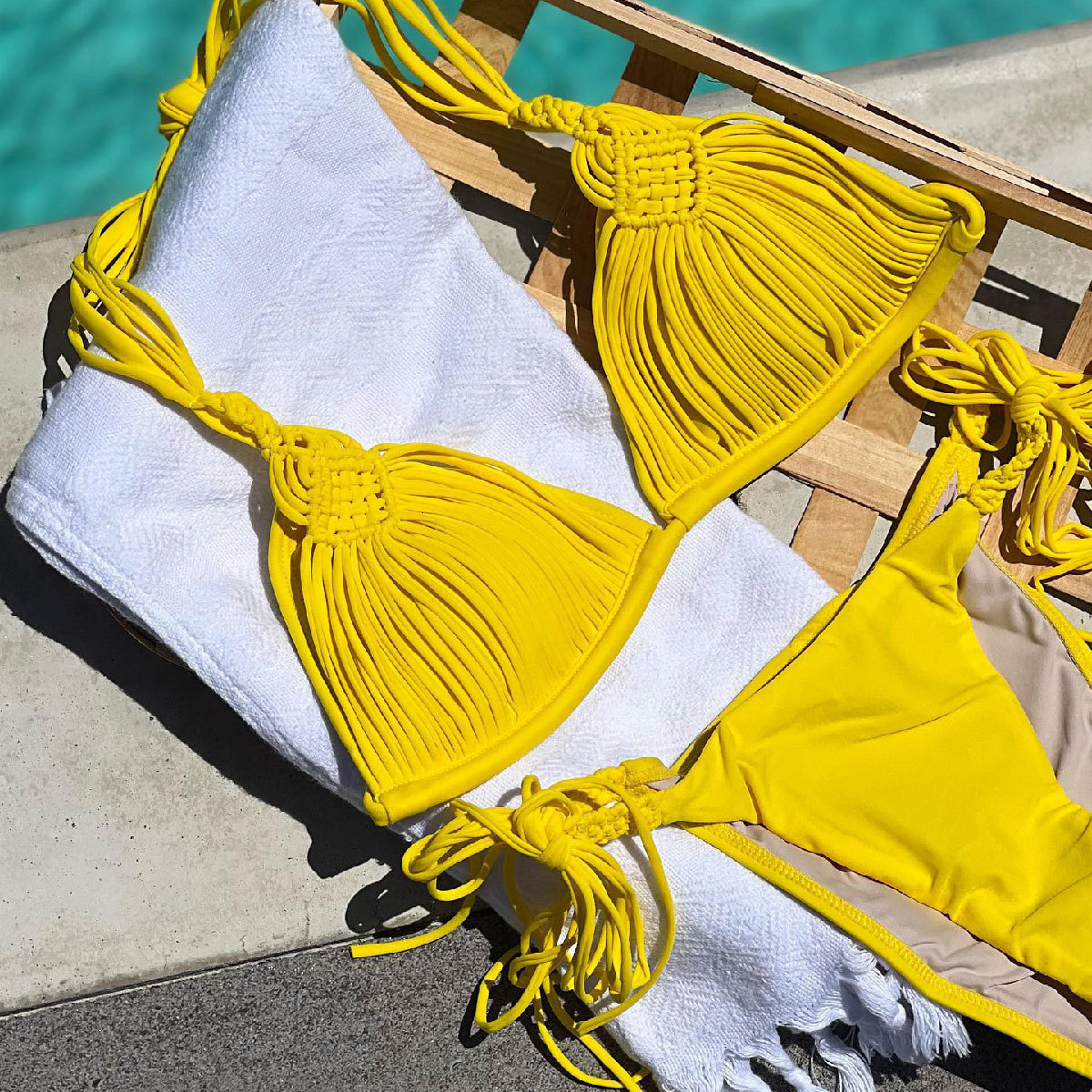 bandage strip Brazilian bikini swimsuit womens woven rope swimsuit two-piece set womens sexy unprinted beach wear summer 250109