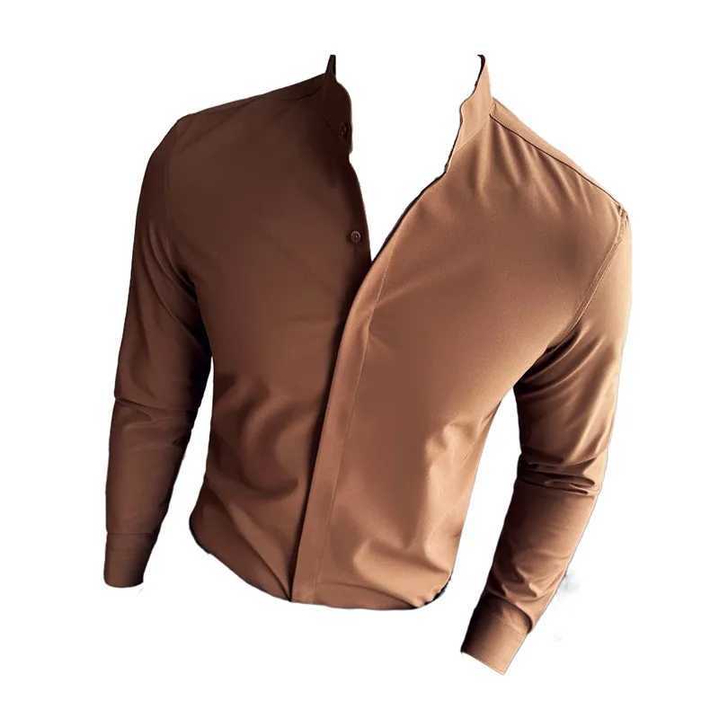 Mens Shirts Stand Collar Luxury Shirts For Men Quality Mens Shirt Stretch Slim Fit Mens Dress Shirts Formal Clothes W250312