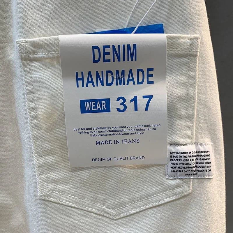 White shorts mens fashionable streetwear knee length Bermuda cotton fiber jeans 250312