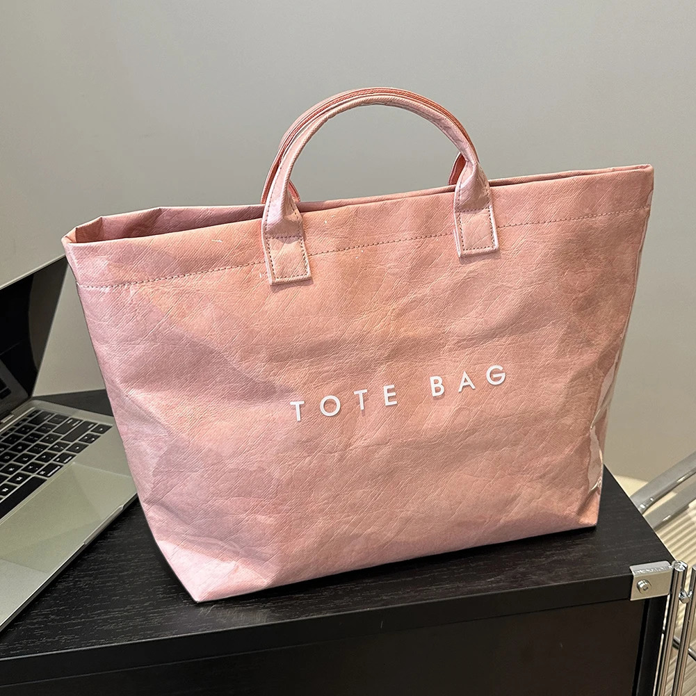 PVC Top Handle Bag for Women Fashionable Tote Bag Large Capacity Simple Trendy Shopping Bag Kraft Paper Handbag Satchel Purse 250305