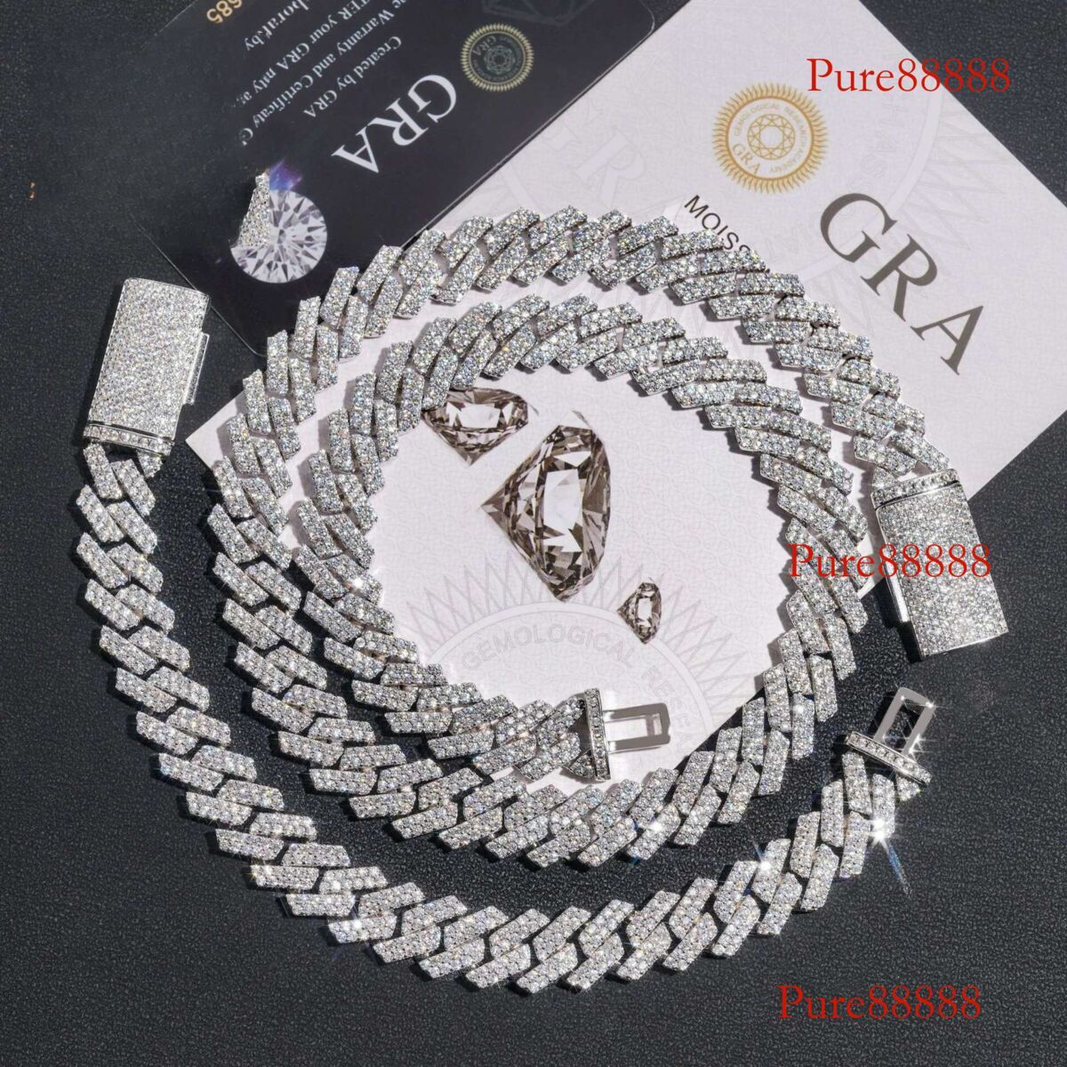 Iced out Miami hip hop jewelry moissanite dia k chain 13mm s cuban necklace bracelet