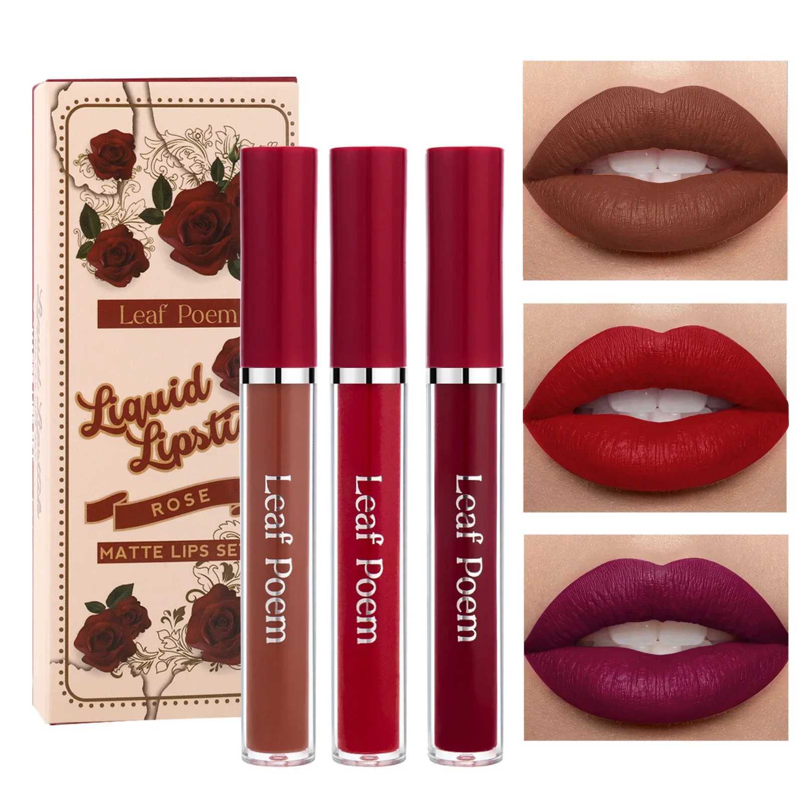 Waterproof and durable velvet matte lip color set strawberry moisturizing lipstick set beauty cosmetics rose lip color W250312