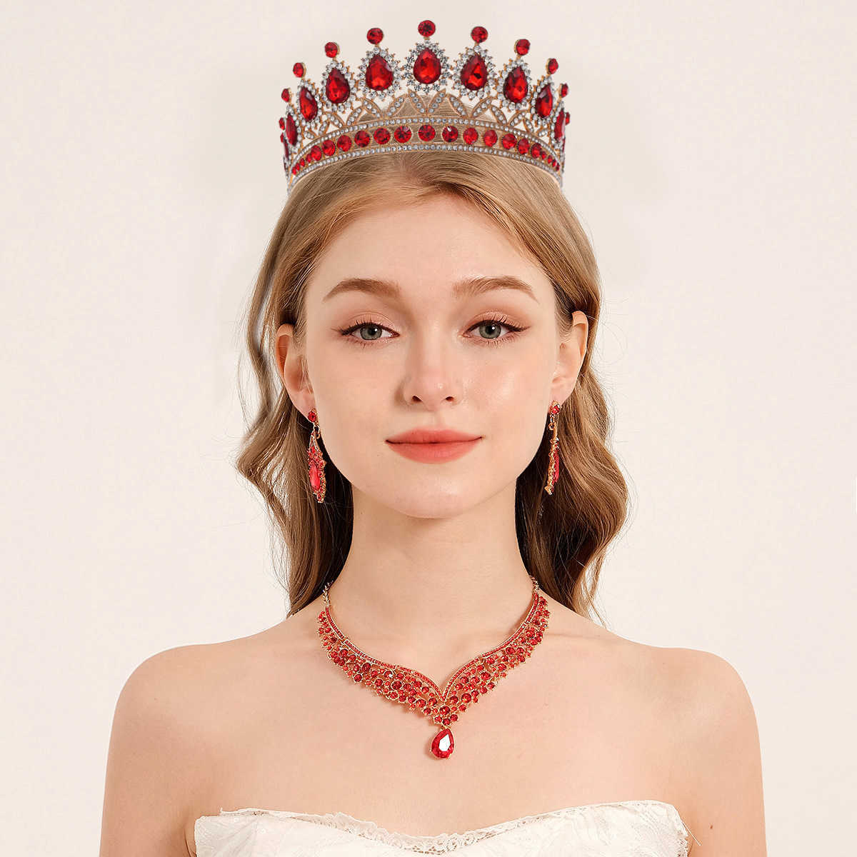 Wedding Accessories Crown Necklace Earring Set Luxury Ball Party Decoration Bridal Jewelry Three Piece Set W250312