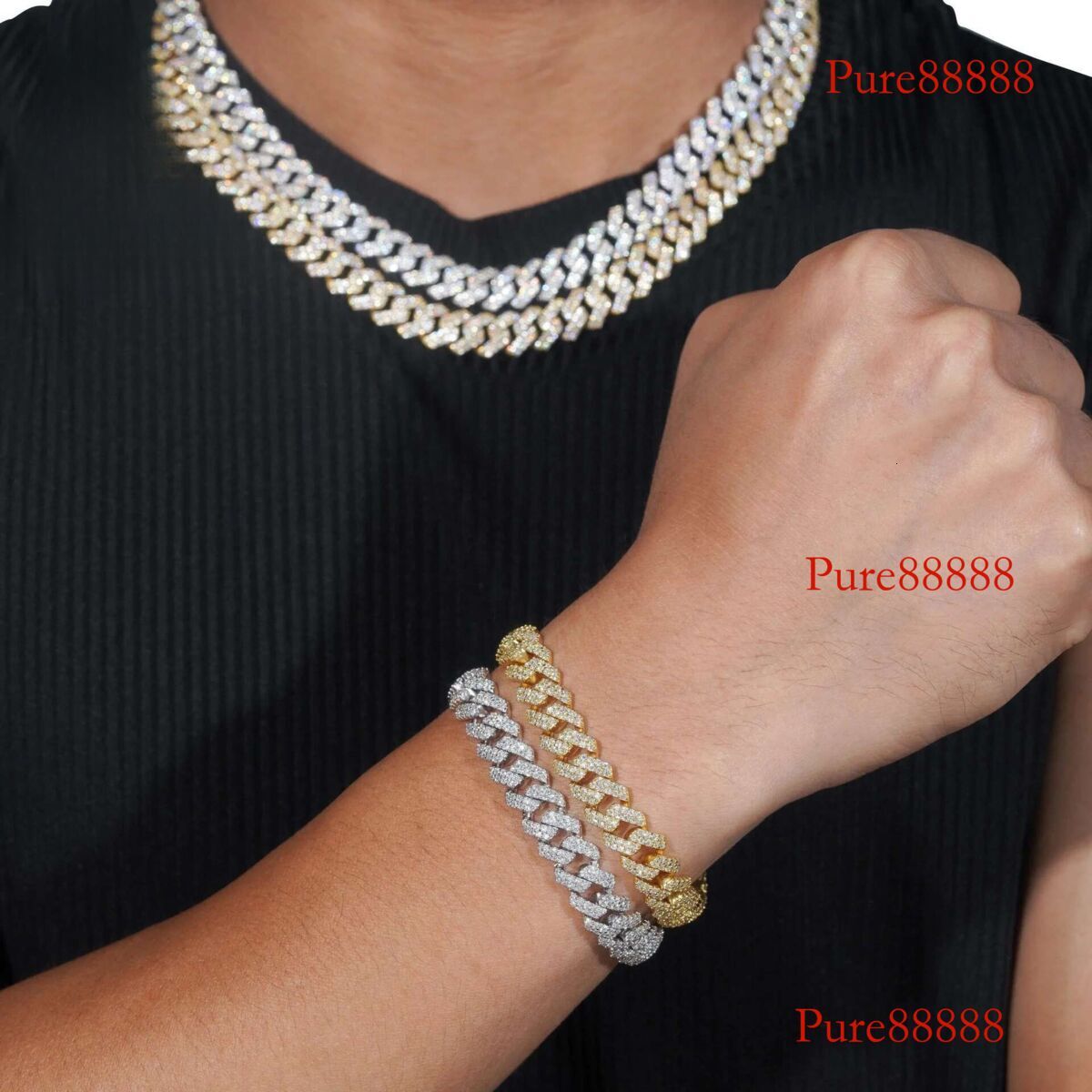 Fast shipping hip hop jewelry for men women custom sterg sier Iced out 8mm moissanite cuban k chain