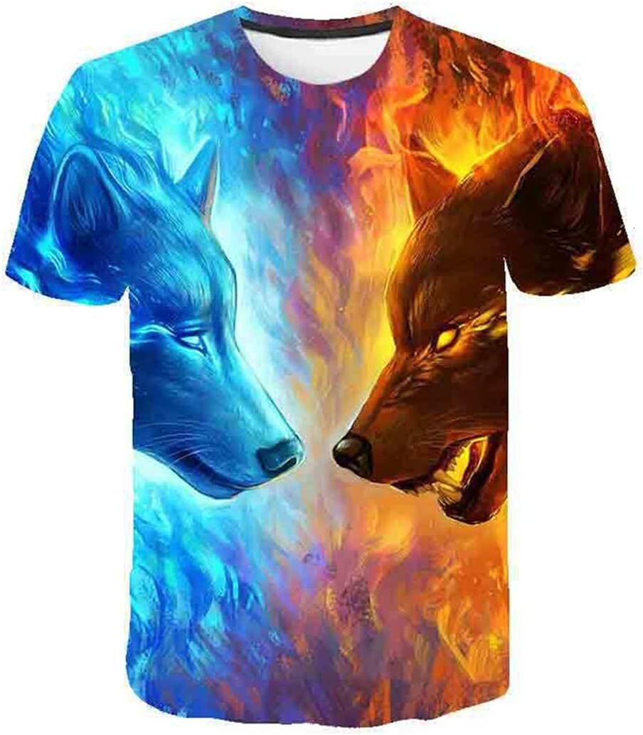 Mens T shirt Viking 3D Digital Print Double Wolf Duel Pattern T-Shirt, Men's Summer Casual Tattoo Short Sleeve tee Casual tops summer clothes coo