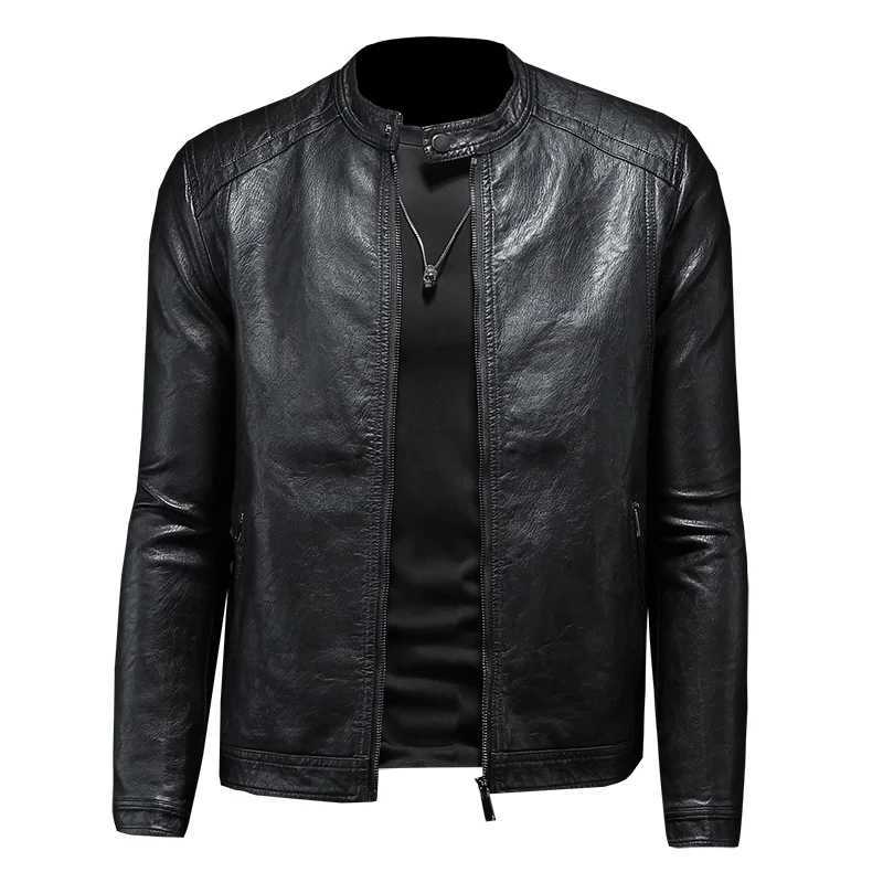 2024 High-quality Autumn and Winter New Fashion Handsome Men Stand Collar Motorcycle Leather Jacket Slim Stylish Man M-5XLT250311