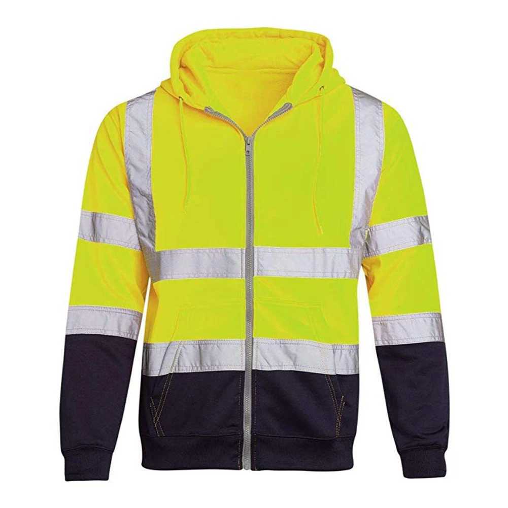 Mens Hooded Zipper Tops Fashion High Visibility Reflective Sweatshirt for Men Bomber Jacket Side Pockets Breathable Coat Tops M250312